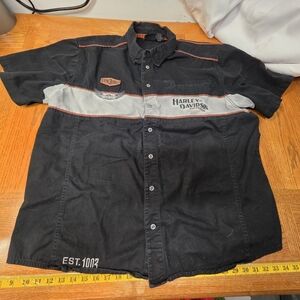 Harley Davidson Men’s Black With Gray SYN 3 Button Up Short Sleeve Shirt 3XL